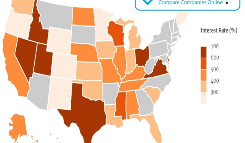 THIS MAP SHOWS THE STATES WHERE PAYDAY LOANS CHARGE NEARLY 700 PERCENT INTEREST